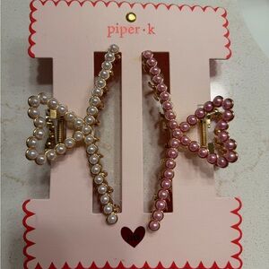 piper•k Pearl heart Hair Clips - Pink & White